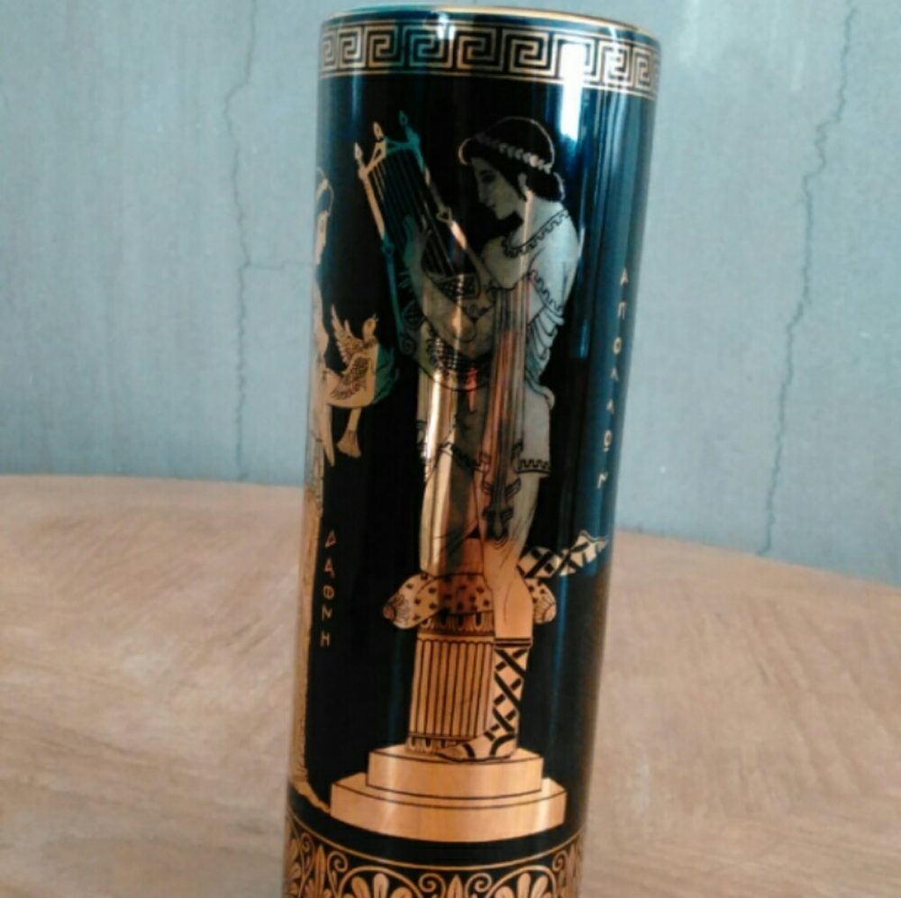 S. T. Vintage 24K Gold  Black Greek Vase
